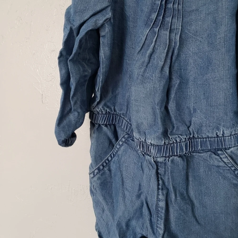 Oshkosh Denim Blue Cold Shoulder Romper Toddler Girl 4T Quarter Sleeve